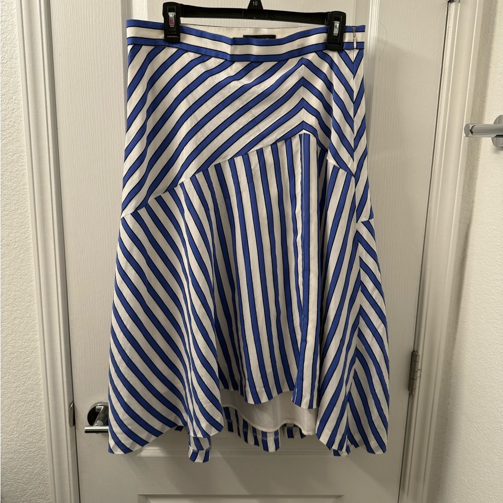 Ann Taylor Asymmetrical Blue and White Striped Skirt